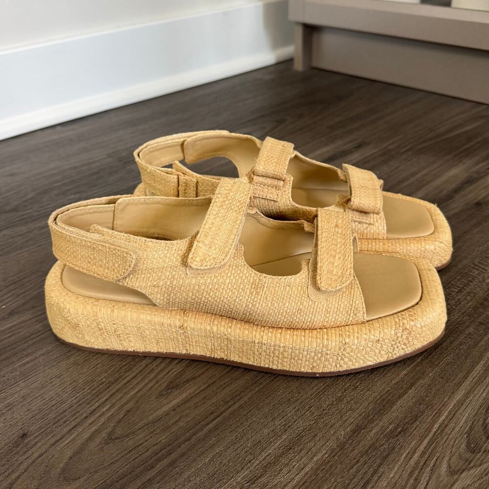 Loeffler Randall Blaise Platform Velcro Strap Woven Sandals 9 NEW Beige Flats
